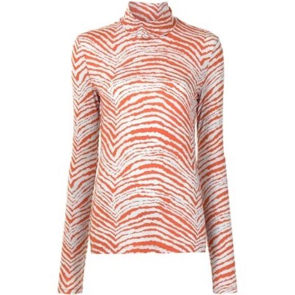 Proenza Schouler Women's White Orange Geometric Zebra Turtleneck Top Size XL - Picture 11 of 12
